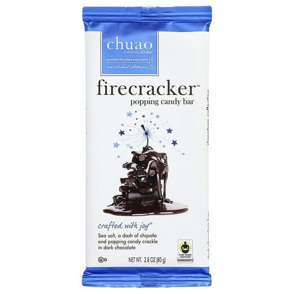 Chuao Chocolatier, Dark Chocolate Bar, Firecracker™ Popping Candy, 2.8 oz Pack of 2