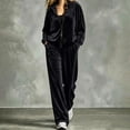 thumbnail image 3 of AKOEE Womens Velvet Tracksuits Full-Zip Hoodie Jacket & Wide Leg Pants Set Plus Size Sports Casual Fall Clothes (5XL, Black), 3 of 7