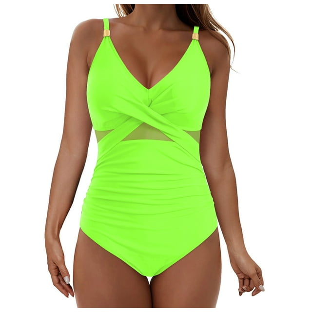 WUANDIXFA Womens One Piece Swimsuit Womens One Piece Swimsuit Bathing Suit Full Coverage Mesh Swim Suits Green,XL