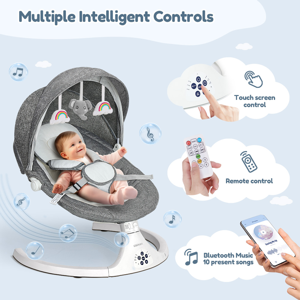 Caveen Electric Baby Swing with Bluetooth, Gray photo 3