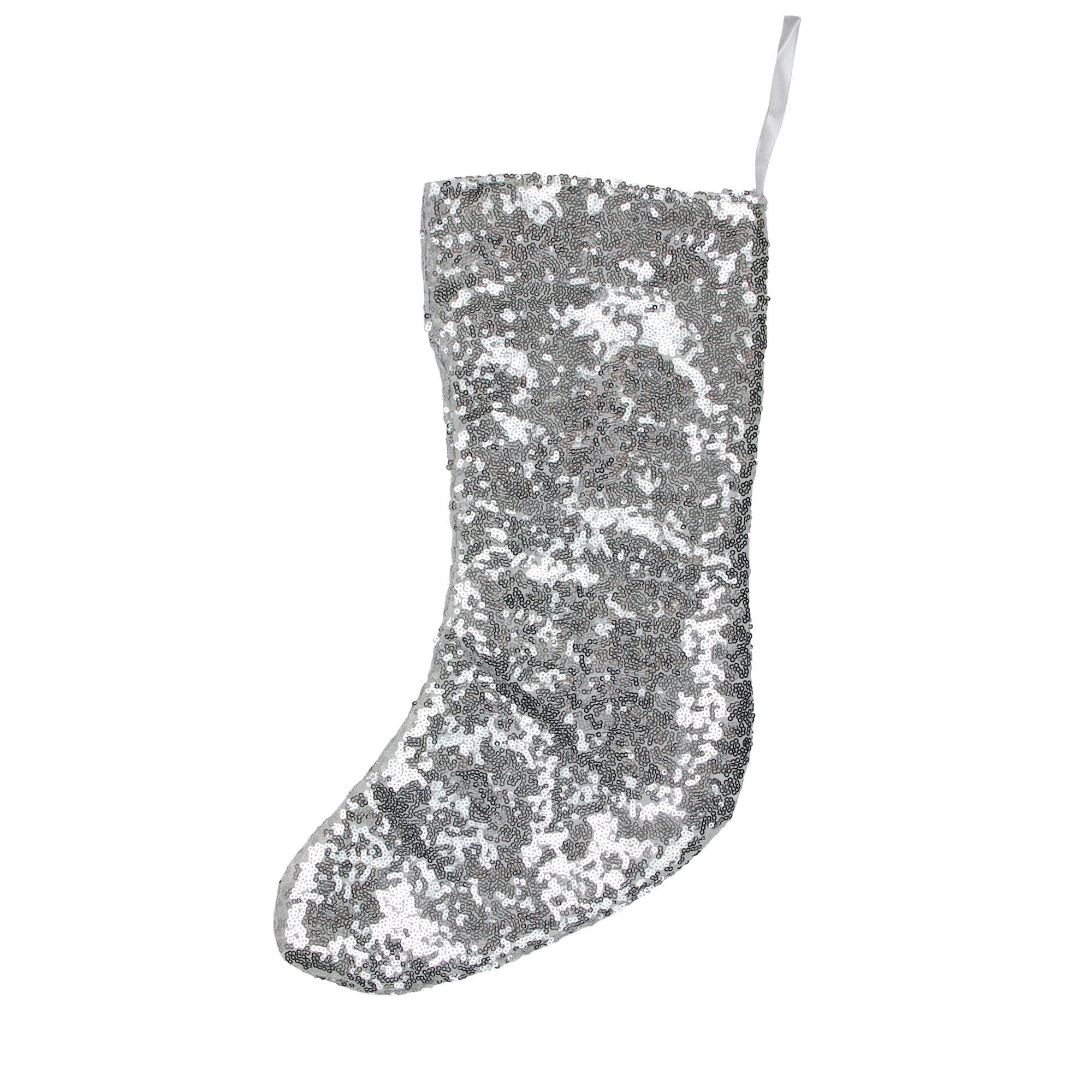 Northlight 17.5" White and Silver Sequins Hanging Christmas Stocking