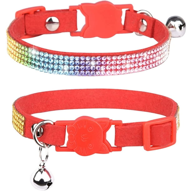 SAYDY Cat Collar Breakaway Bling Diamond Rhinestone with Bell Adjustable for Cats and Kitten Girl boy Red Walmart