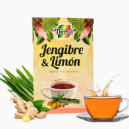 Therbal Ginger & Lemon Herbal Tea – 20 Bags (1.06 oz) | Caffeine-Free Infusion | Natural 100% All Natural Flavors | Made in Mexico