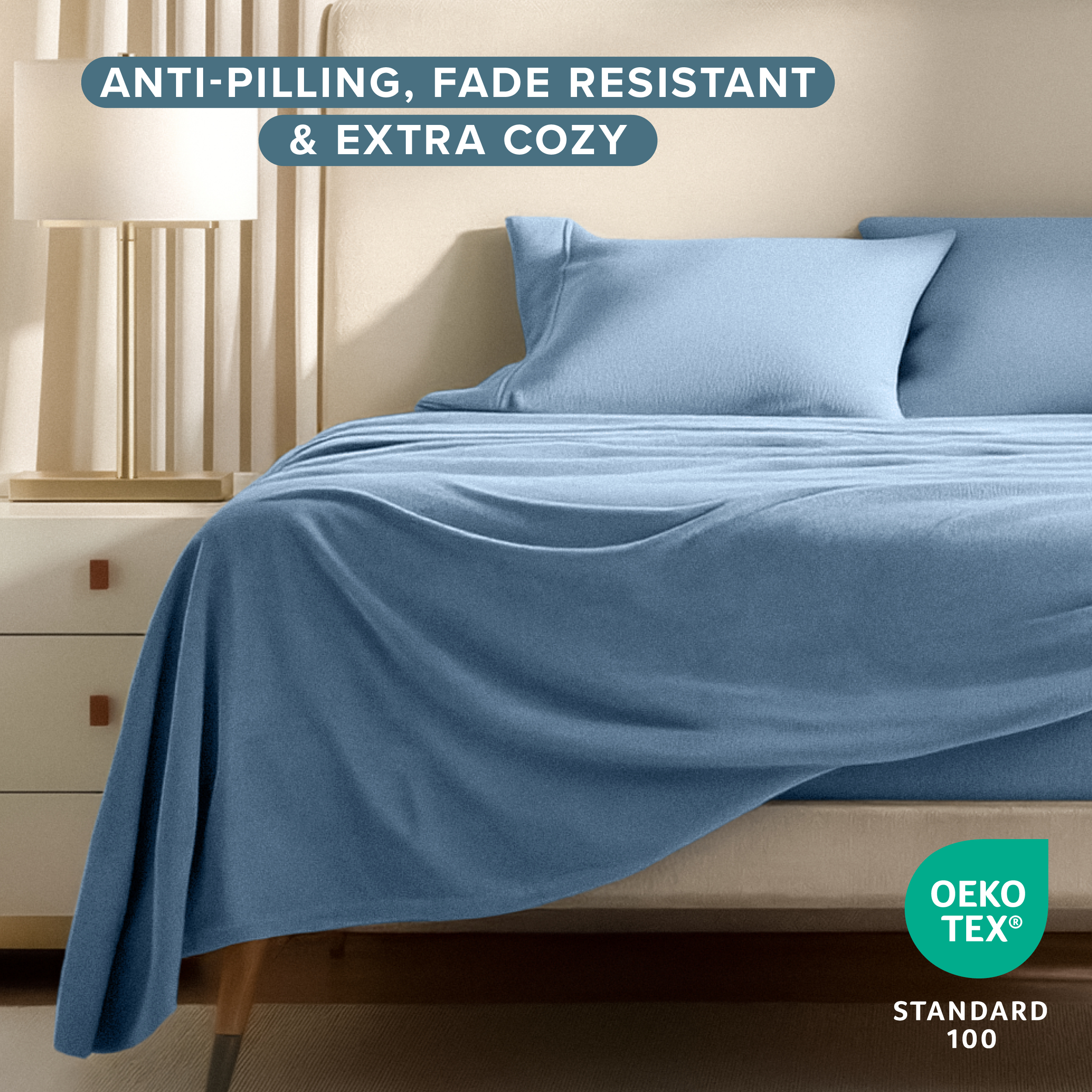 Bare Home Cozy Fleece Queen Sheet Set, Coronet Blue photo 2