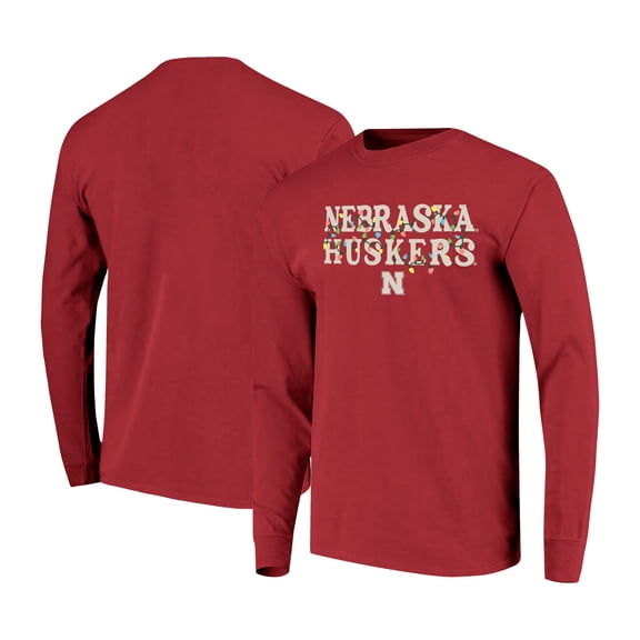 Women's Image One  Scarlet Nebraska Huskers String Lights Comfort Color Long Sleeve T-Shirt