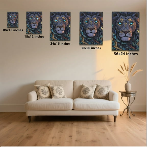 1pc Stunning Mosaic - style Lion Portrait Canvas Wall Art with Enchanting Blue Eyes, framed Decor room hanging Wall Picture Decor for Home Gifts, living room, bathroom, bedroom, kitchen wall art
