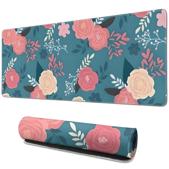 Long Mouse Pads for Desk,Pioneer Flower Floral Print Pattern Desk Mats on Top Of Desks, Desk Mouse Pad Extra Large with 3mm Non-Slip Base and Stitched Edge for Gaming,Office,Work,Home 31.5"x11.8"