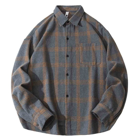 Big & Tall Mens Shirts with Pockets and Collar Tshirts Long Sleeve Plus Size M-5X Casual Plaid Printed Button-Down Lapel Work Shackets Tops