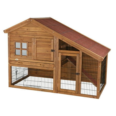 UPC: 4011905623351 | TRIXIE Cabin Weatherproof Outdoor 2-Story XL Wooden Small Animal Hutch Run Pull-Out Tray Brown