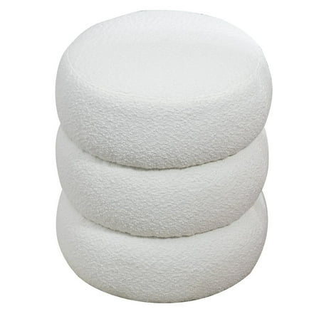Glamour Home Azaria White Boucle Fabric Round Tufted Ottoman