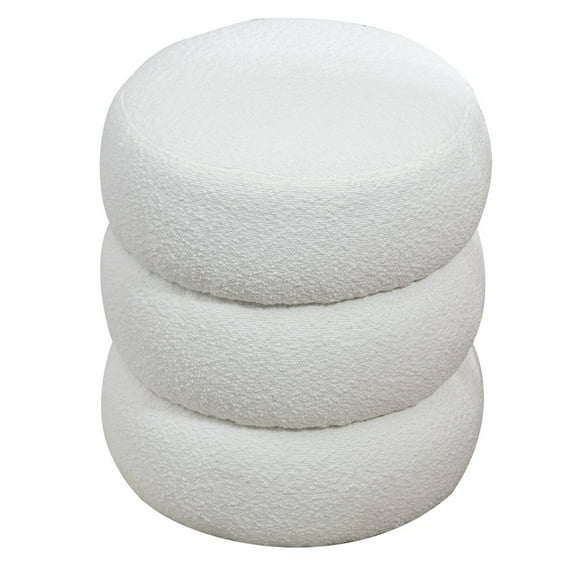 Glamour Home Azaria White Boucle Fabric Round Tufted Ottoman