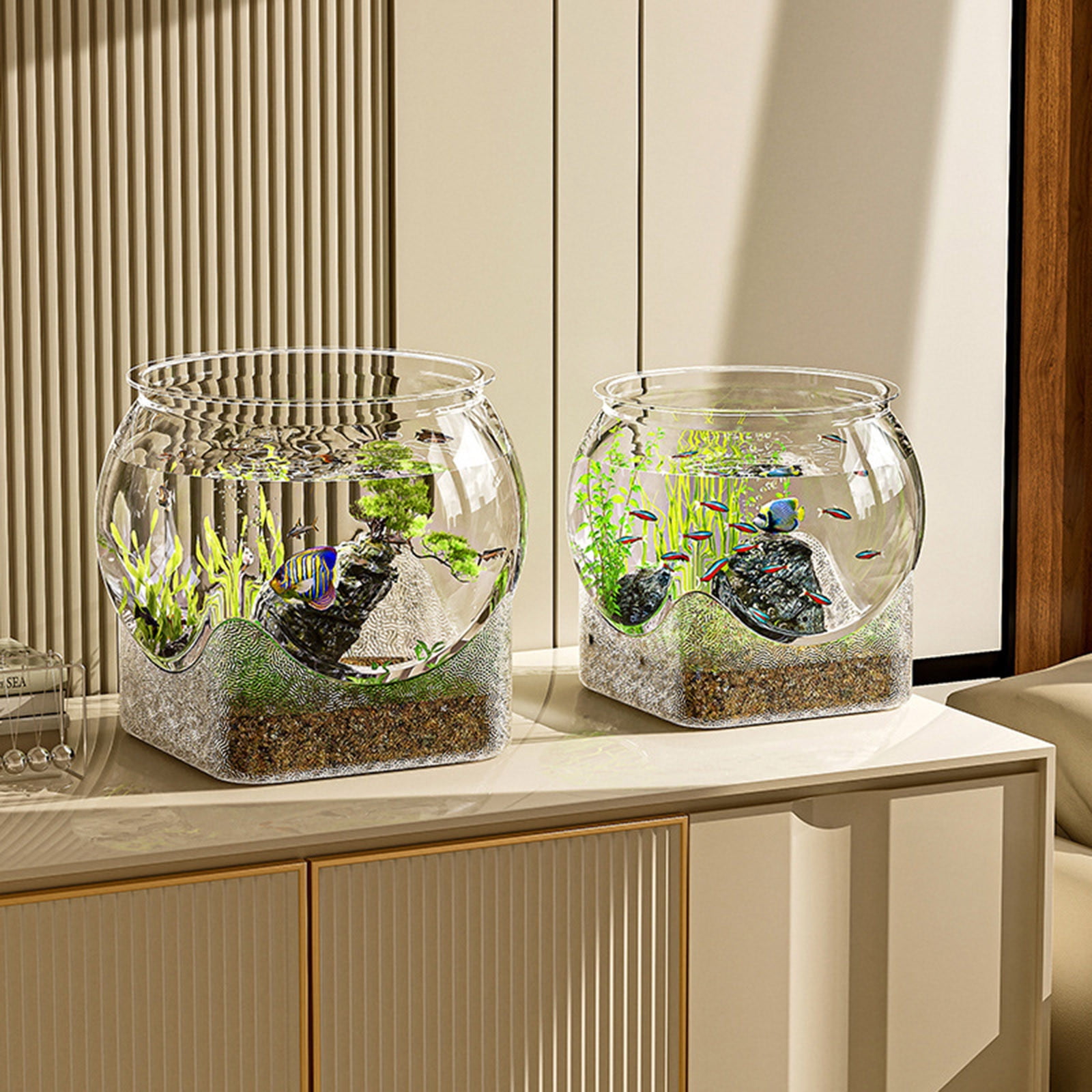 Clear Fish Bowl - Mini Aquarium Fish Tank, Round Bubble Bowl for Aquatic Plants, Hydroponic Planter, Daffodil Pot, Shallow Vase for Home Decor