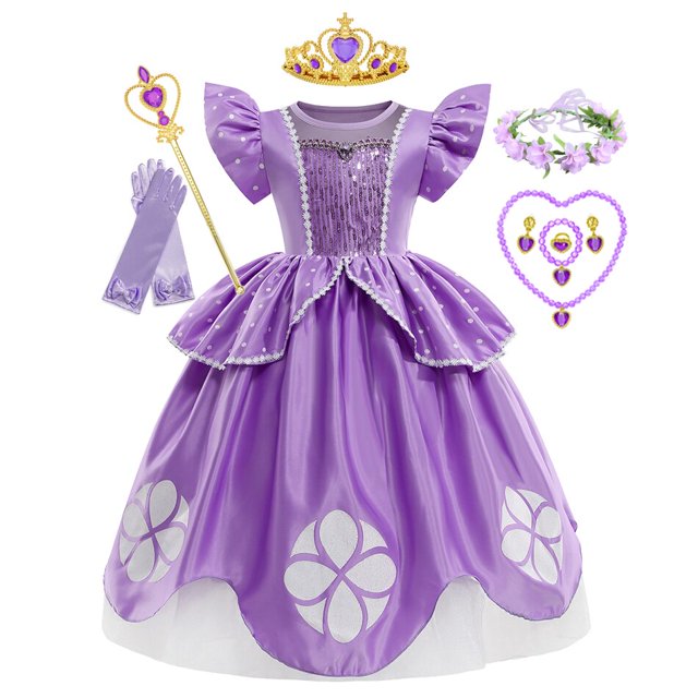 Sophia el primer disfraz de Anime niñas vestido de princesa púrpura Floral vestido de fiesta niños carnaval fiesta ropa Sofia Cosplay Robes3T (etiqueta 110) Gao Jinjia LED