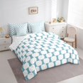 thumbnail image 2 of Castle Fairy Minimalist Oval Grid Queen Bedding 7pcs,Mid Century Rounded Bedding Comforter Set Queen,Skyblue White,Reversible, 2 of 7