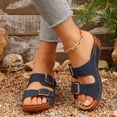 thumbnail image 3 of Orthopedic Sandals for Women Platform Low Wedge Slides Open Toe Double Buckle Strap Comfortable Cushioned Fashion Summer Beach Vacation Shoes Blue Size 6, 3 of 7