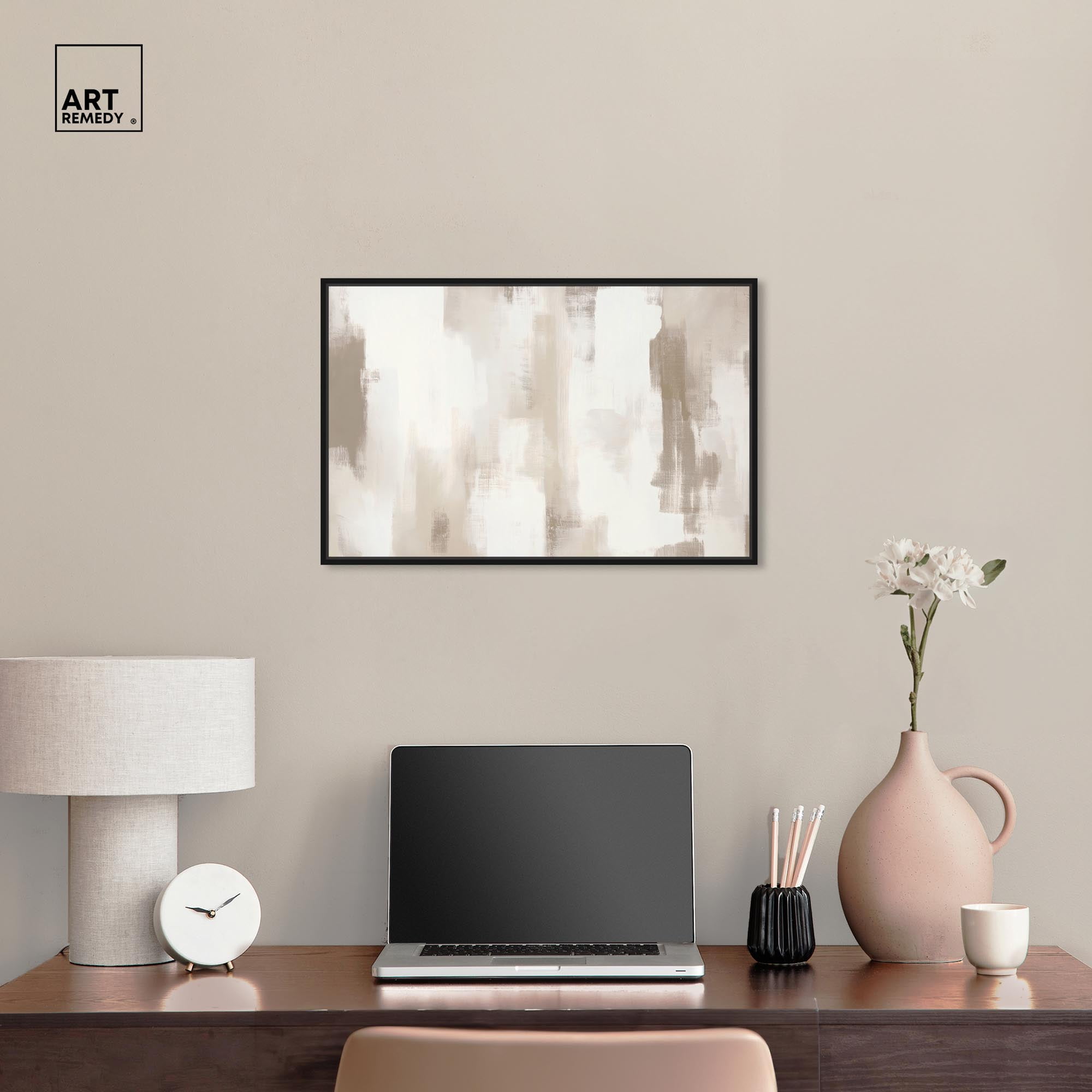 Art Remedy Neutral Abstracts Canvas, 24" x 16", Black Frame, Winter Mist II