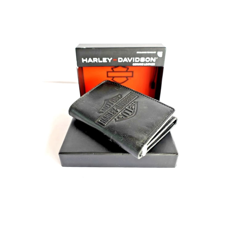 Harley Davidson Tri Fold Genuine Leather Wallet With Clear ID