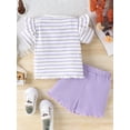 thumbnail image 2 of Zehjuhan Baby's Casual Ribbed 2pcs Summer Outfit, Ruffle Decor T-shirt & Solid Color Shorts Set, Toddler & Infant Girl's Clothes, 2 of 8