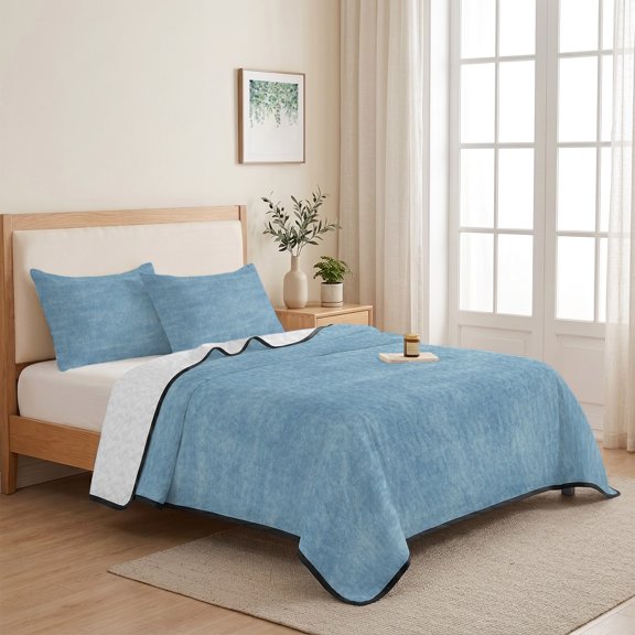 Light Blue Gradient 3 Pieces Quilt Set,1 Quilt with 2 Shams,Summer Ocean Theme Bedspread Soft Lightweight Bedding Coverlet Comforter Set for All Season 68"x98"
