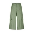 thumbnail image 6 of cocolona Womens Summer High Waist Wide Leg Capri Pants Fashion Multi-Pocket Button Cargo Pants Casual Loose Work Trousers, 6 of 8