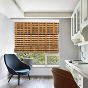 TJ Global Bamboo Roll Up Window Blind Sun Shade, Light Filtering Roller Shades with Valence Carbonized, 40" x 64"