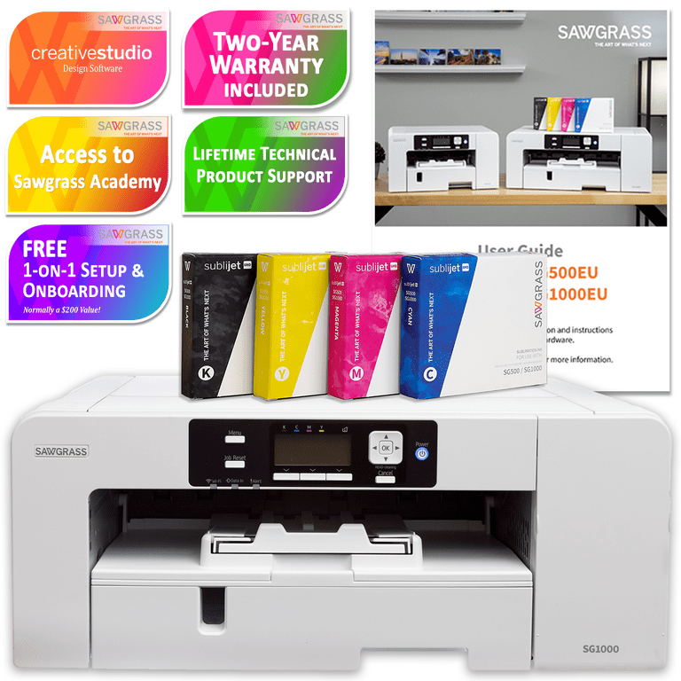Sawgrass Virtuoso SG1000 Sublimation Printer w/ 8-in-1 Heat Press Bundle - Starter Ink Set - 20ml