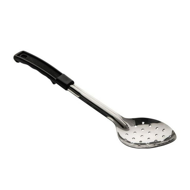 Browne Conventional Stainless Steel Perforated Serving Spoon with Black Plastic Handle, 15 in