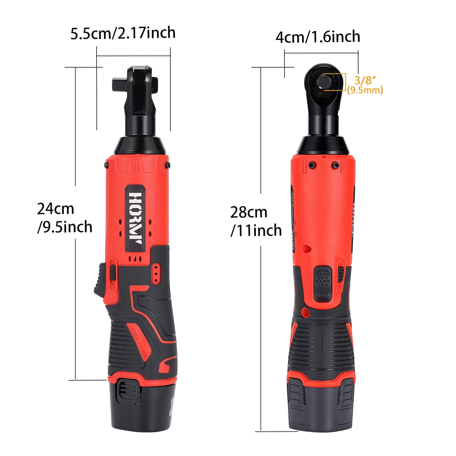 TJT 12V Electric Cordless Ratchet 3/8" Right Angle Wrench Impact Power Tool with 2Pcs 2Ah Battery