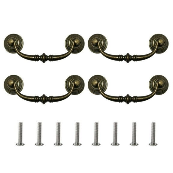 Pack of 4 Bronze Drop Bail Pulls Hole Center Retro Styles Handles for Dressers Cupboards and Wardrobes Home Use