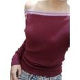 thumbnail image 4 of Womens Y2K Long Sleeve Shirt Off Shoulder Ribbed Knit Crop Top Contrast Color Slim Fitted Casual Tee Top, 4 of 10
