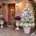 thumbnail image 4 of 2 Pack 30 inch Prelit Outdoor Pathway Christmas Tree with LED Lights, Battery Operated Snow Flocked Christmas Tree with Pine Needles Cones Balls & Berries, Frosted Urn Filler for Porch Yard Decor, 4 of 10