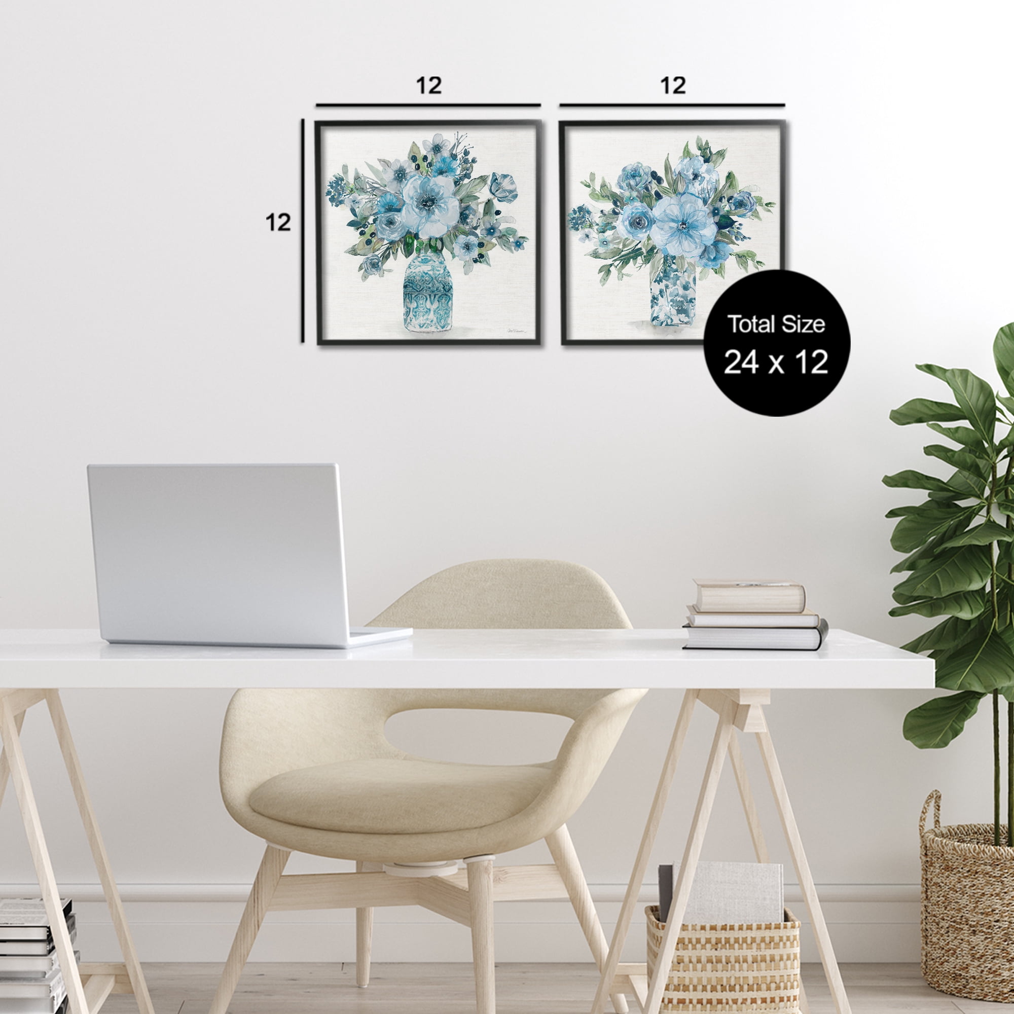 Stupell Industries Pastel Blue Floral Vase Arrangements 2 Piece Black Framed Giclee Art Set, design by Carol Robinson
