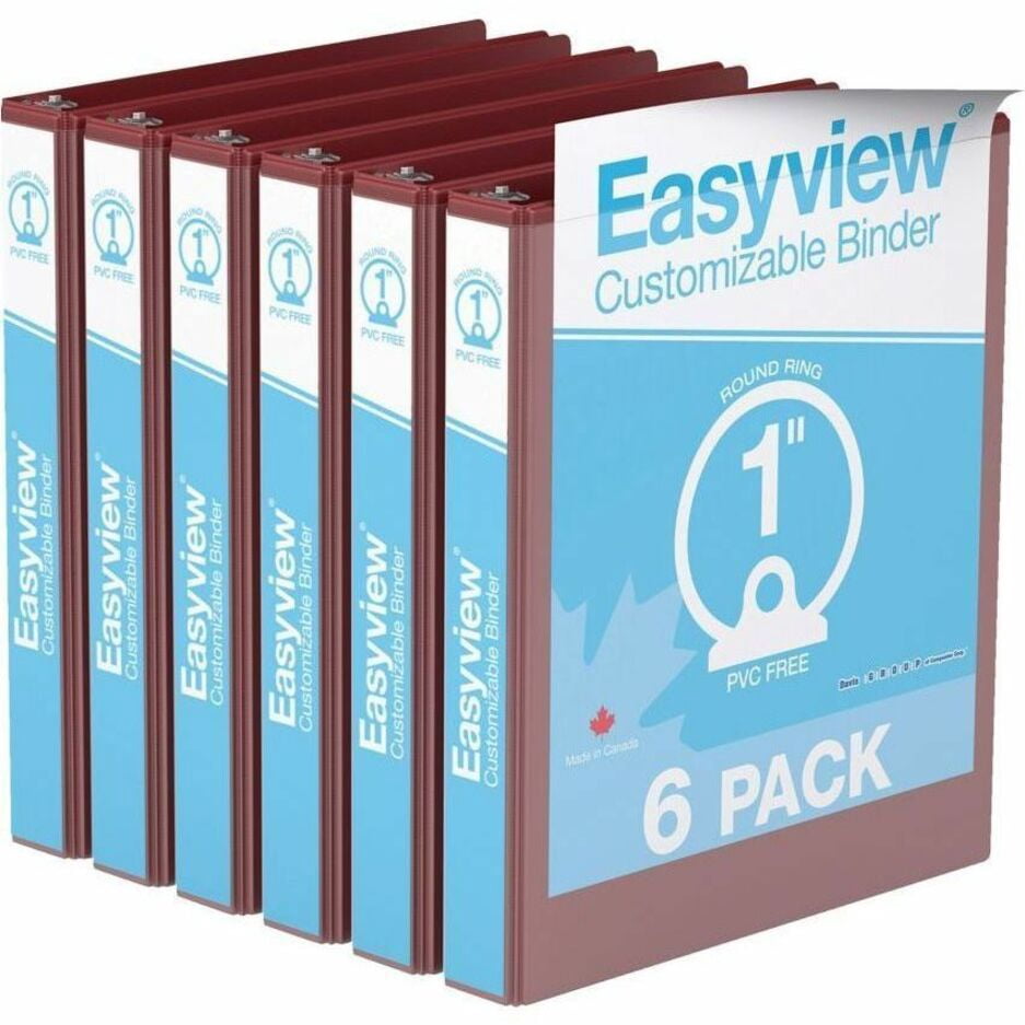 Davis Group Easyview Premium, Round Ring, Customizable, View Binder, 6 Pack (Burgundy, 1")