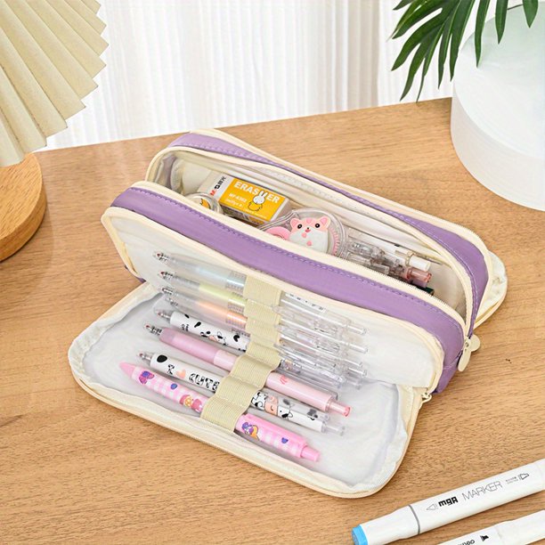 Estuche Para Lápices De Sarga De Tres Capas, Sencillo, De Gran Capacidad, Caja De Papelería, Versión Coreana Japonesa, Estudiante De Secundaria, Estudiante De Secundaria, Chica, Estuche Multifuncional