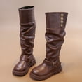 thumbnail image 6 of BXJX Girls Knee‑High Boots, Slip-Resistant Fashion Soft Sole Pull On Fall Winter Boots with Button Brown Size 9.5 Little Kids, 6 of 9
