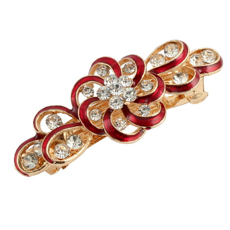 Women Metal Swirl Floral Design Hairstyle French Hair Clip Barrette Red