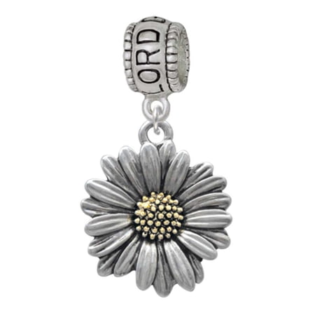Delight Jewelry Two-tone Large Daisy Flower Lord Guide Me Charm Bead