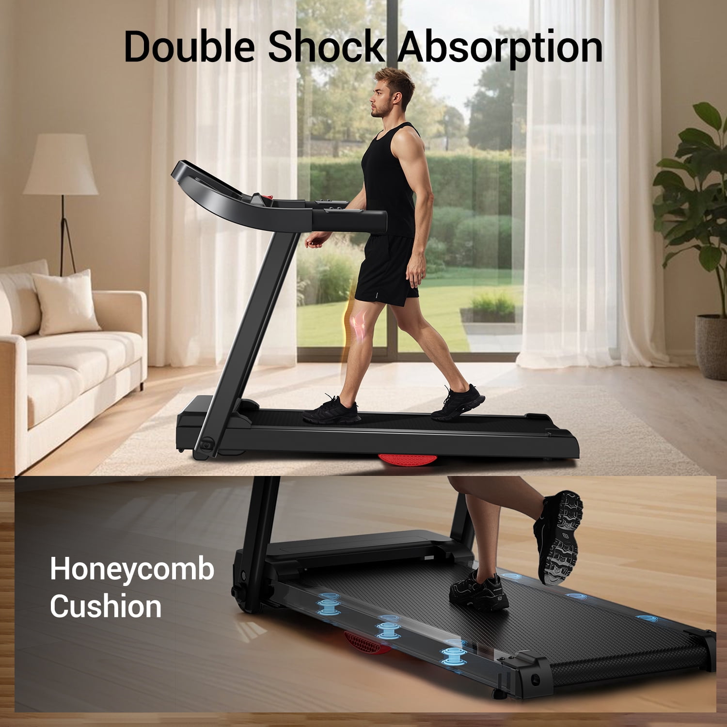 ROBORE Portable Foldable Treadmill for Home Office, Walking Jogging Machine with Handle Bar, 265lbs Capacity Compact Running Treadmill with LED Display