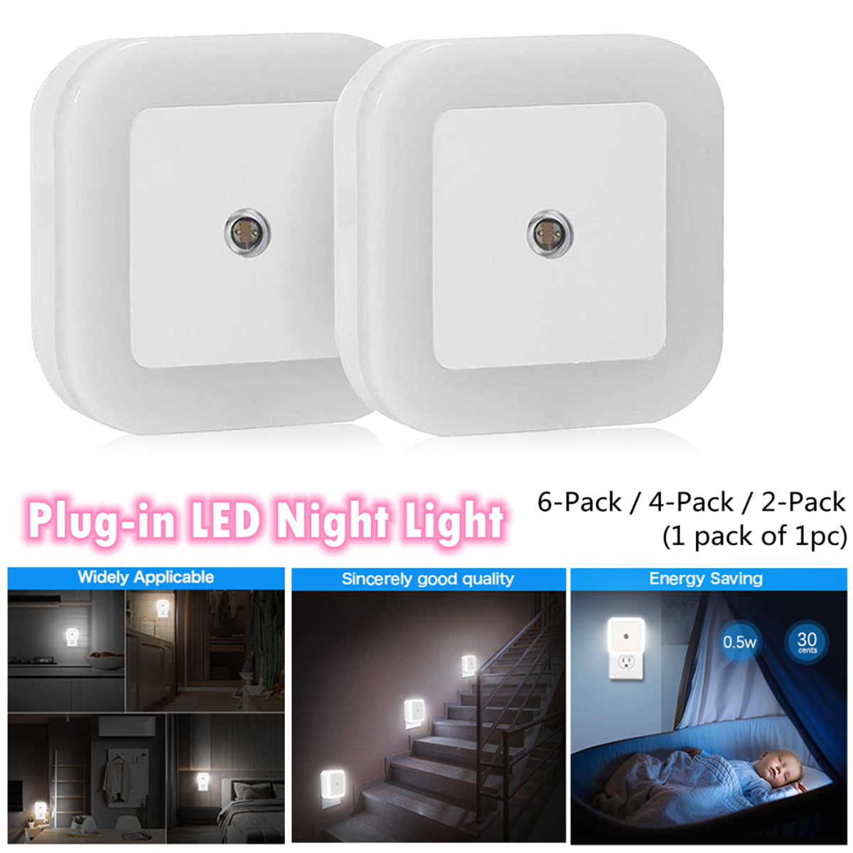 6-Pack Plug-in LED Night Light Lamp with Dusk to Dawn Sensor Daylight White 