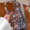thumbnail image 5 of Glitter Butterfly Shiny Case for iPhone 16 15 14 13 12 11 Pro Max Plus Diamond Bling Sparkly Rhinestone Girls Pink Cute Cover(for iPhone 13 Pro/Blue), 5 of 8