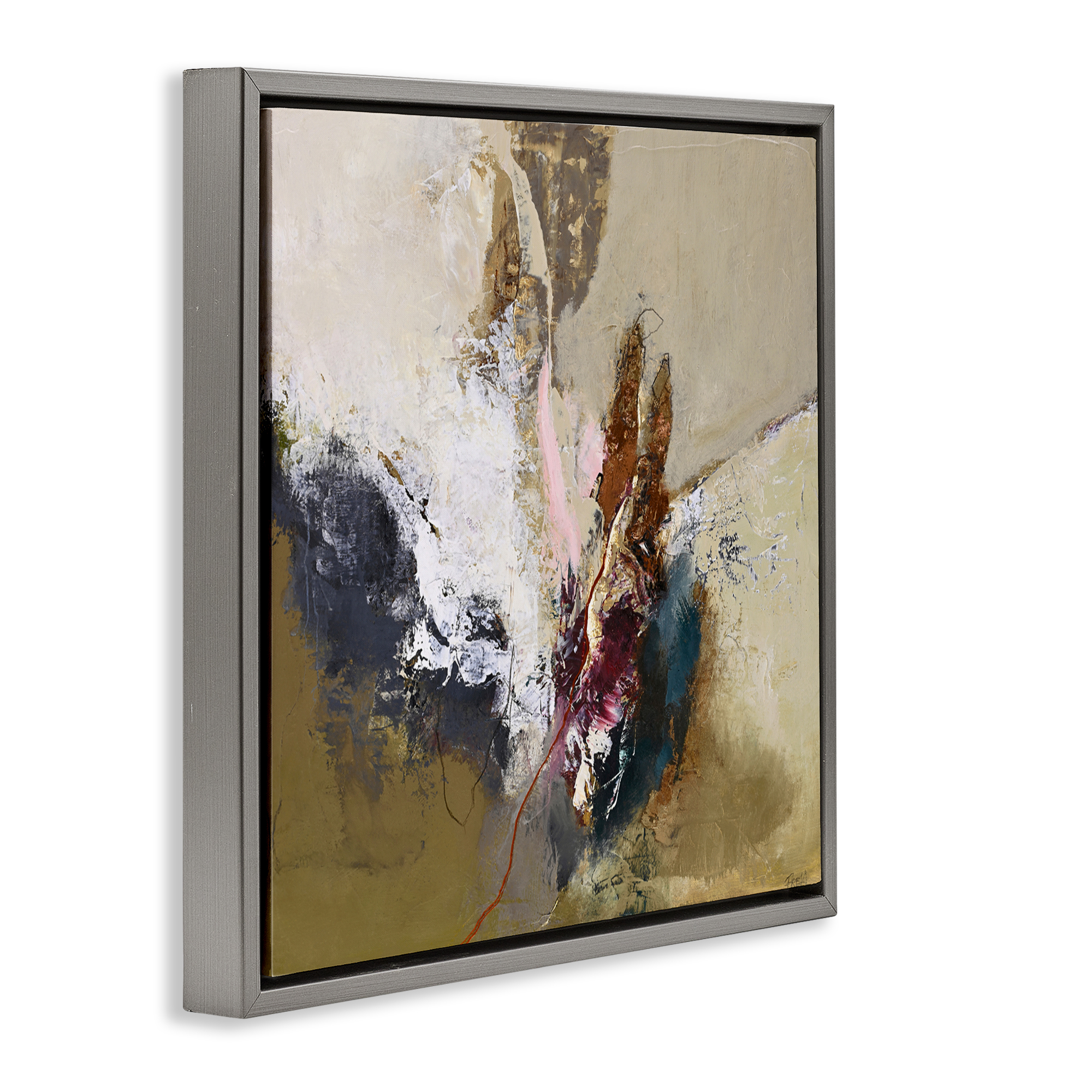 Earthy Mood Composition Gray Framed Floater Canvas Wall Art, design by Design Fabrikken