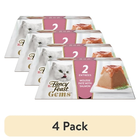 (4 pack) Purina Fancy Feast Gems Salmon Flavor Mousse Pate Wet Cat Food, 2 oz Tubs