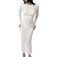 thumbnail image 2 of Women Long Dress Set, Long Sleeve Crew Neck Backless See-through Dress with V-neck Camisole, 2 of 10