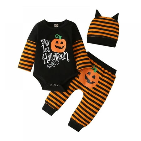 

Newborn Baby Boy Girl Clothes My first Halloween Outfit Funny Long Sleeve Romper Pants Set