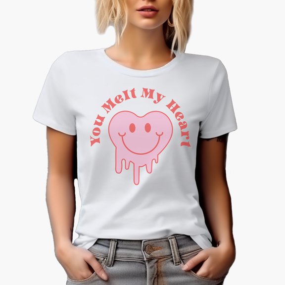 You Melt My Heart with Retro Melting & Smiling Face, Valentine's Day Art Merch Gift, White T-Shirt, Small