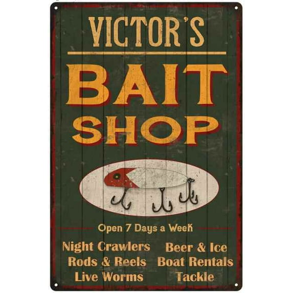 VICTOR'S Green Bait Shop Man Cave Wall Decor Gift 8x12 Metal 108120027087