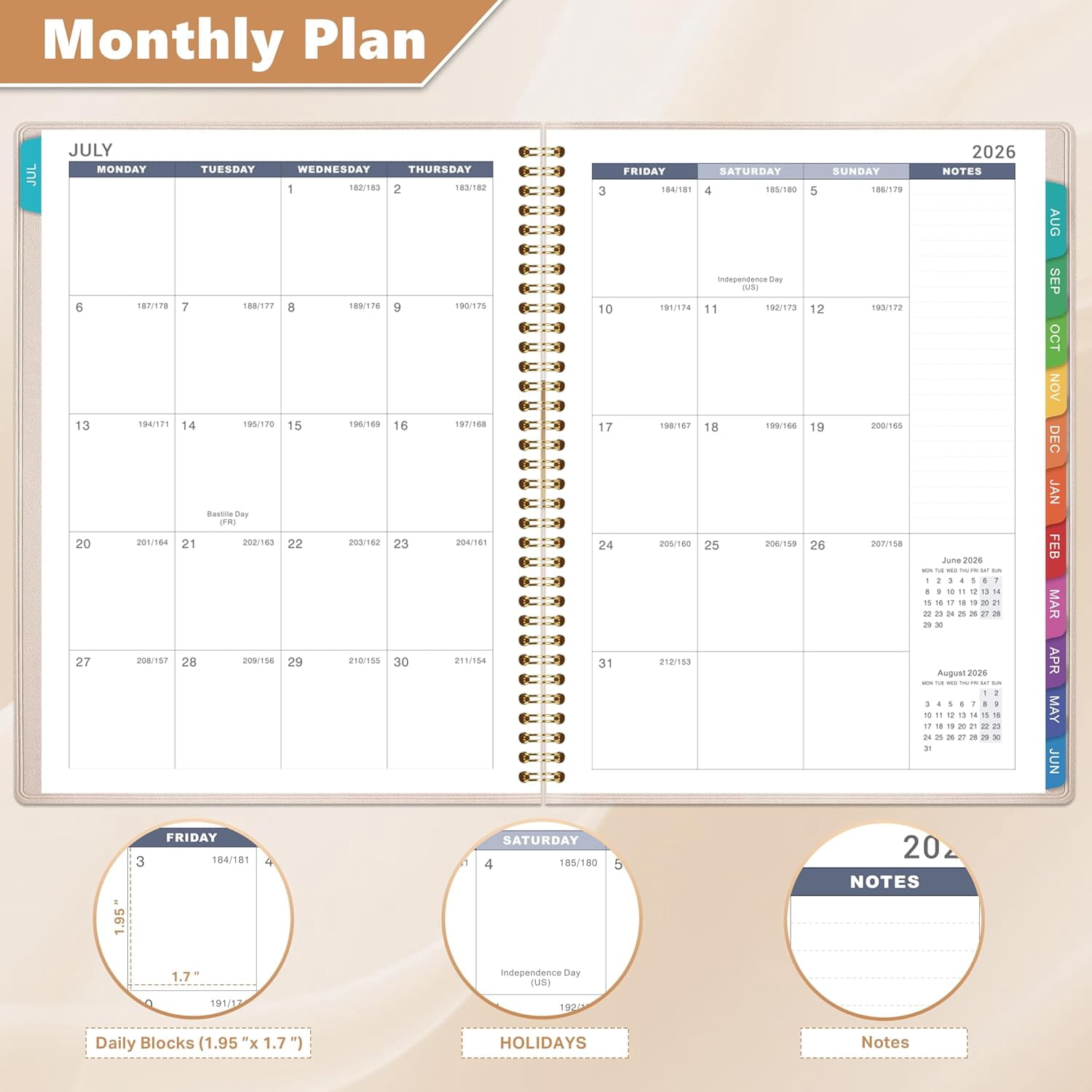 Appointment Book Daily Hourly Planner, July 2026-June 2027, 8.5 x 11 In, Weekly Schedule With 15-Minute Intervals, Flexible Soft Cover, Colorful Tabs, Off-White