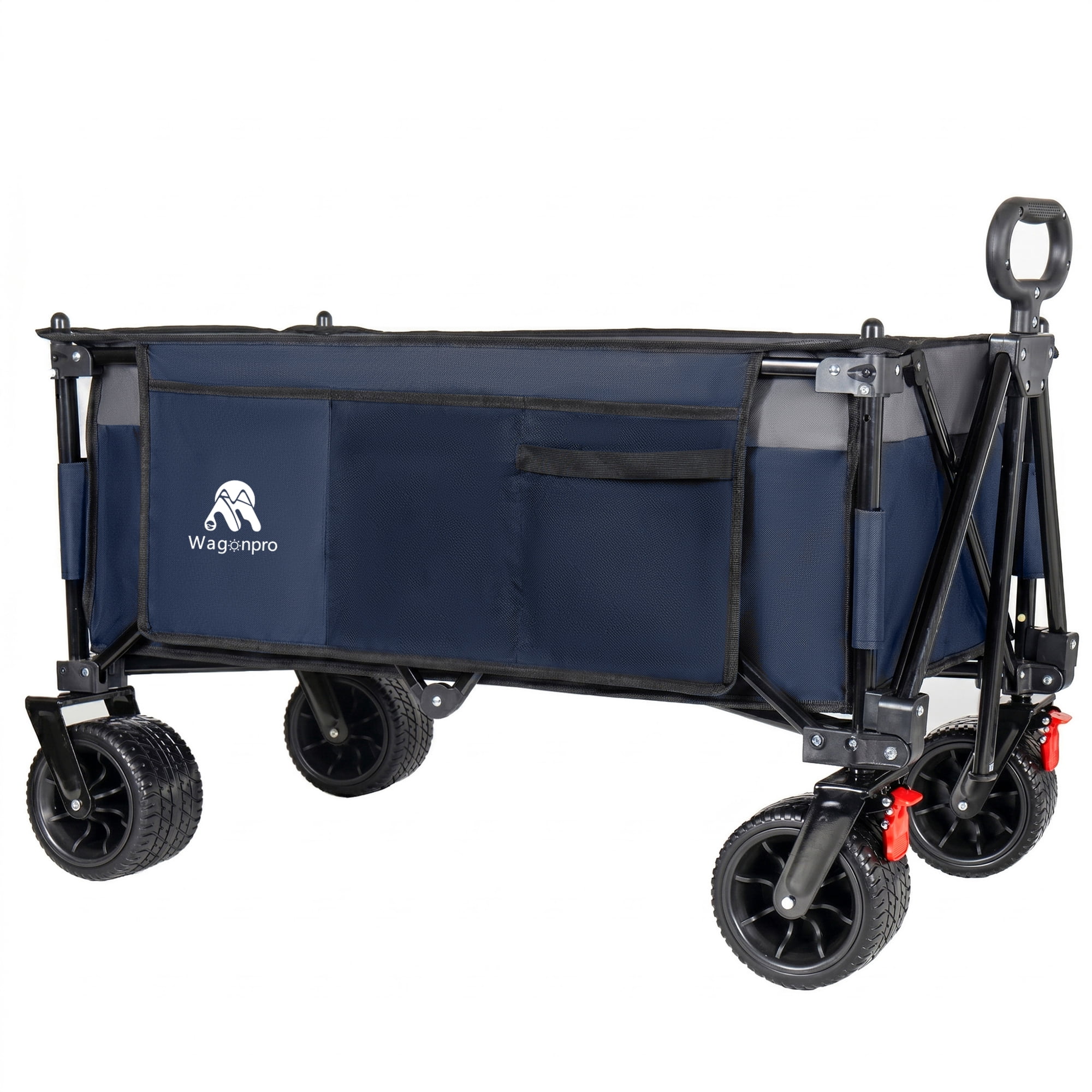 Foldable Utility Wagon with Removable Awning Canopy, 120L Large Capacity 480 LBS Heavy Duty Beach Cart, 7 Inch All-Terrain Brake Wheels Adjustable Handle for Camping Shopping Outdoor Activities