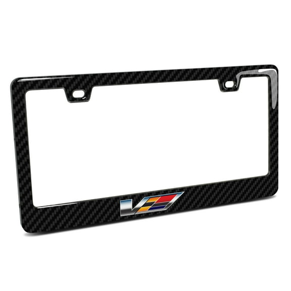 Cadillac V in 3D Logo on Real Carbon Fiber Finish ABS Plastic License Plate Frame