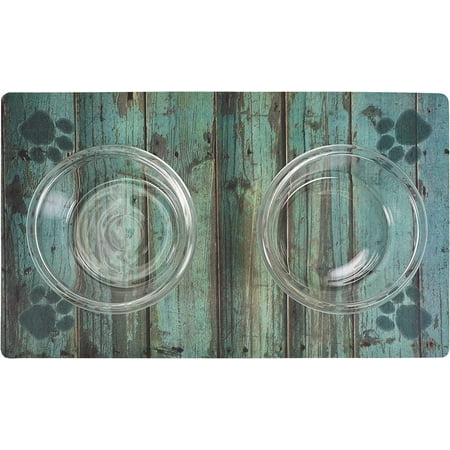 

Pet Bowl Placemat Dog & Cat Food Feeding Mat - Absorbent Fabric Waterproof Backing Slip-Resistant - Machine Washable/Durable (USA Made) (12\u201d x 20\u201d) (Distressed Wood Green)